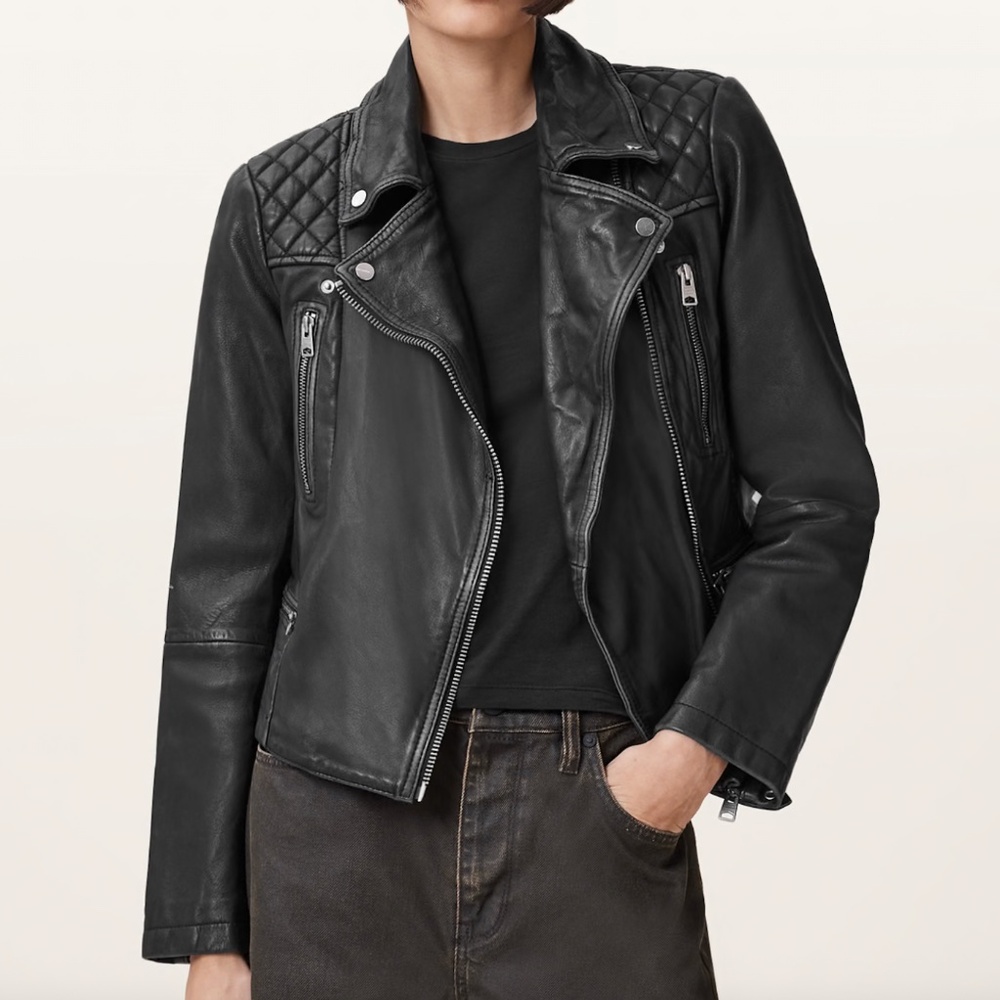 All Saints Cargo Distressed Leather Biker Jacket